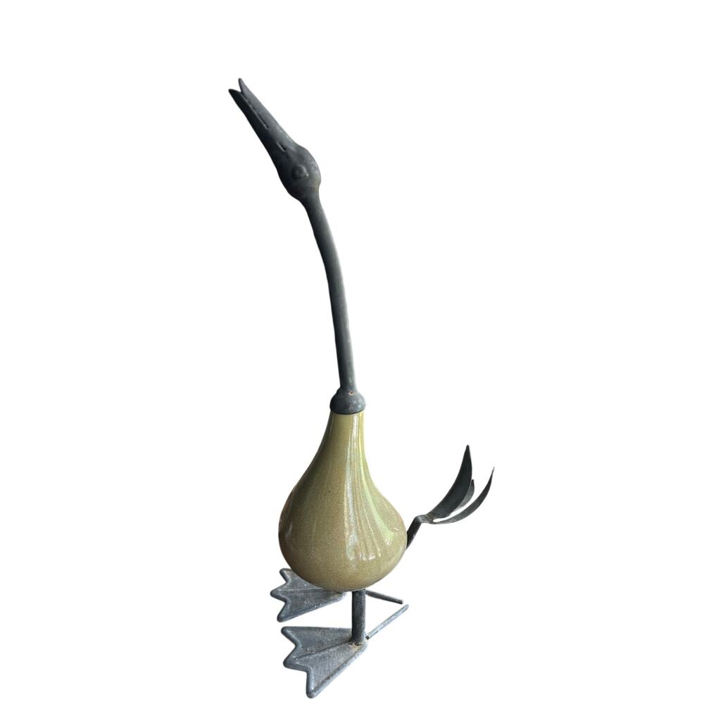 Vintage ceramic & metal duck sculpture made in Mexico